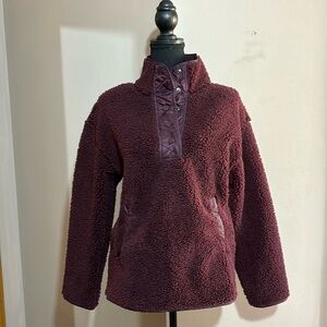 Athleta burgundy Cozy Sherpa Snap Sweatshirt. Size XS. NWT.
